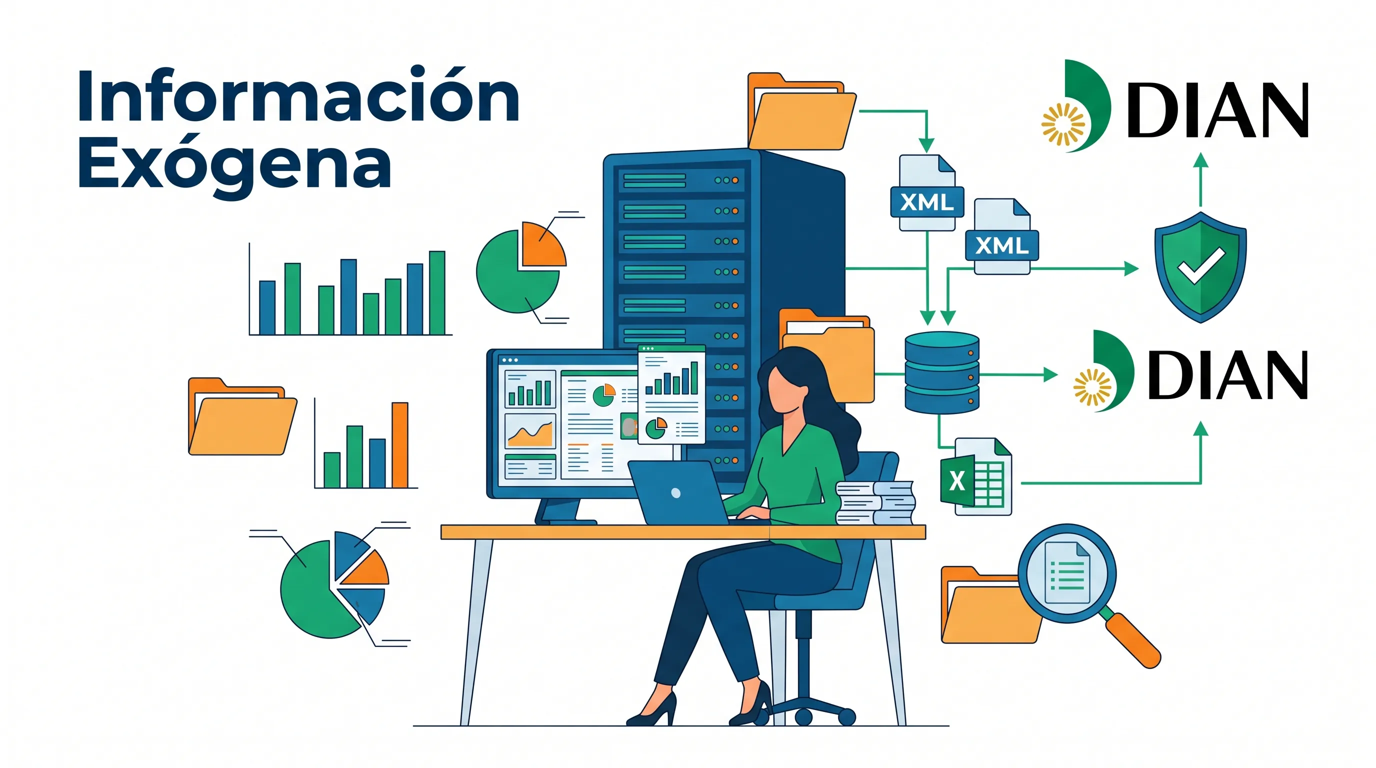 Ilustración: persona enviando los reportes de información exógena desde su computador