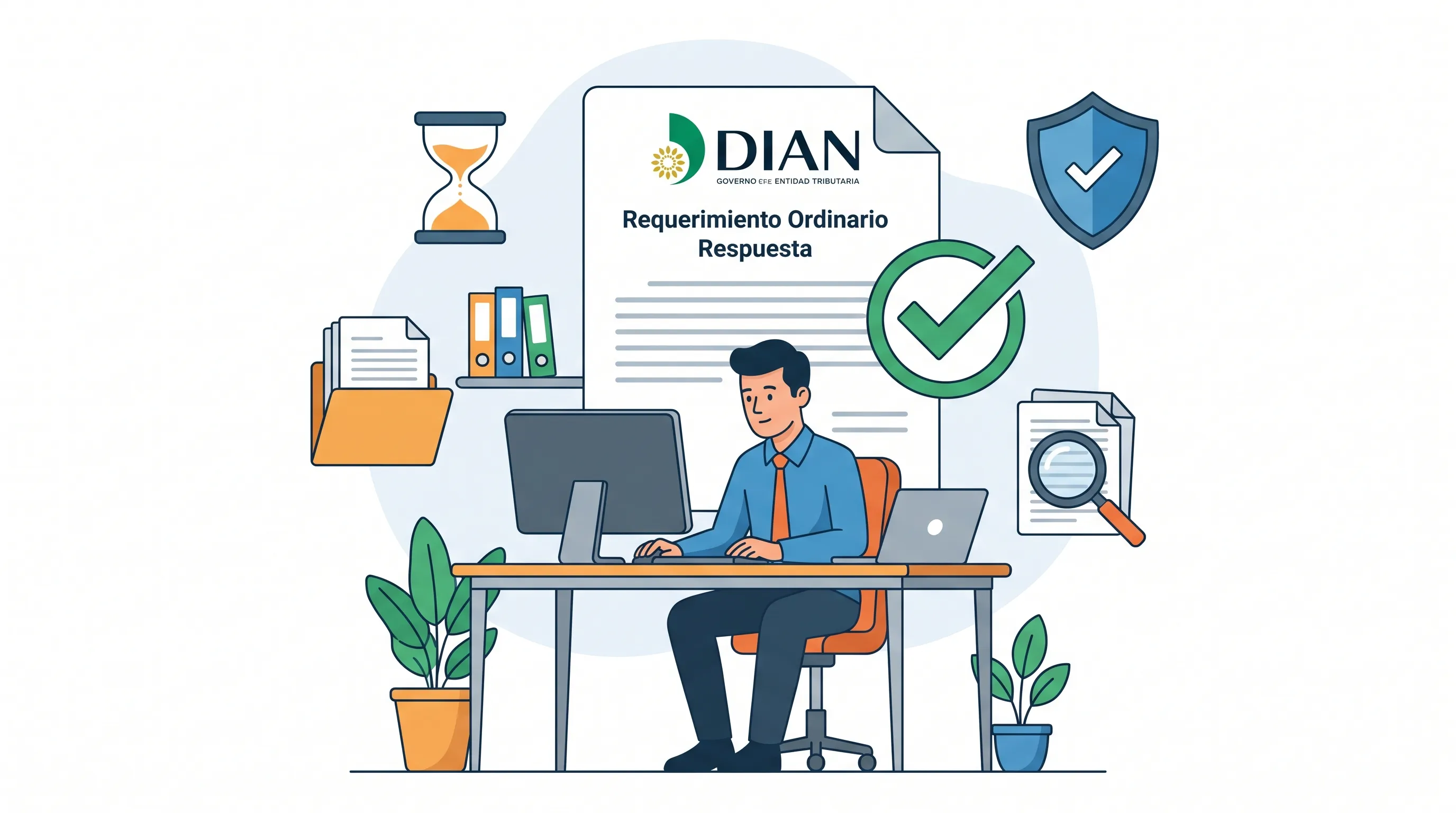 Ilustración: asesor preparando la respuesta a un requerimiento de la DIAN